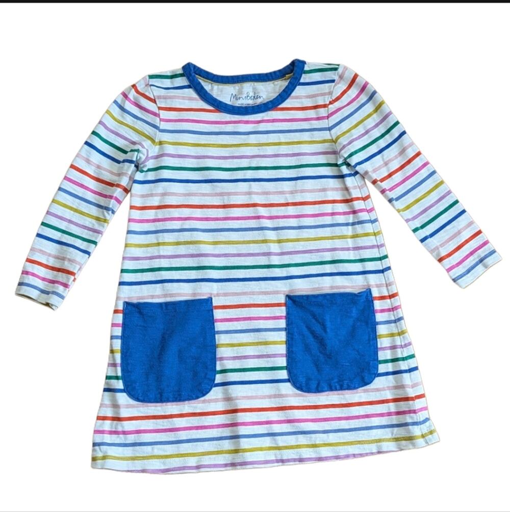 Mini Boden Girls 5-6 Cute Rainbow Double Pocket Pullover Long Sleeve Dress